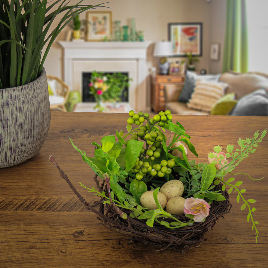 6 in. Blossom Bird's Nest Table Decoration Decorated with Easter Eggs