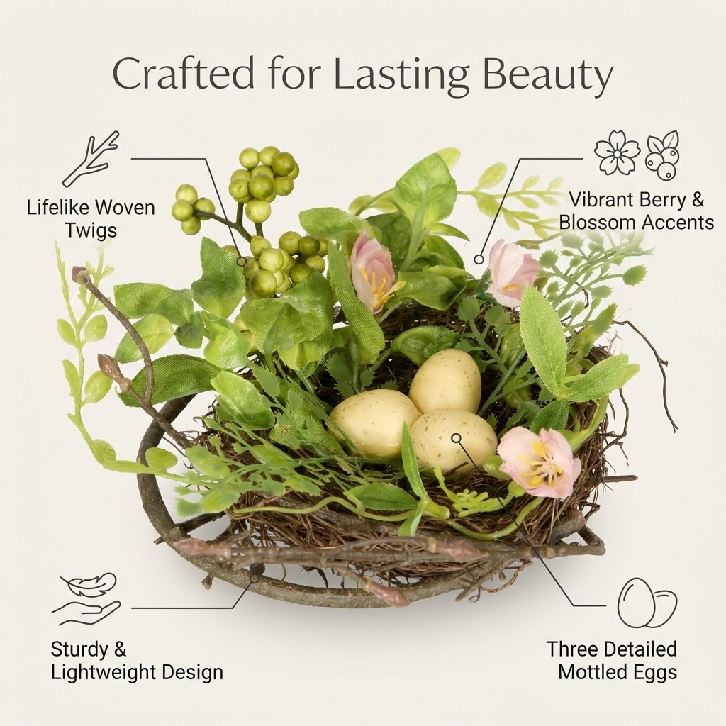 6 in. Blossom Bird's Nest Table Decoration Decorated with Easter Eggs - National Tree Company