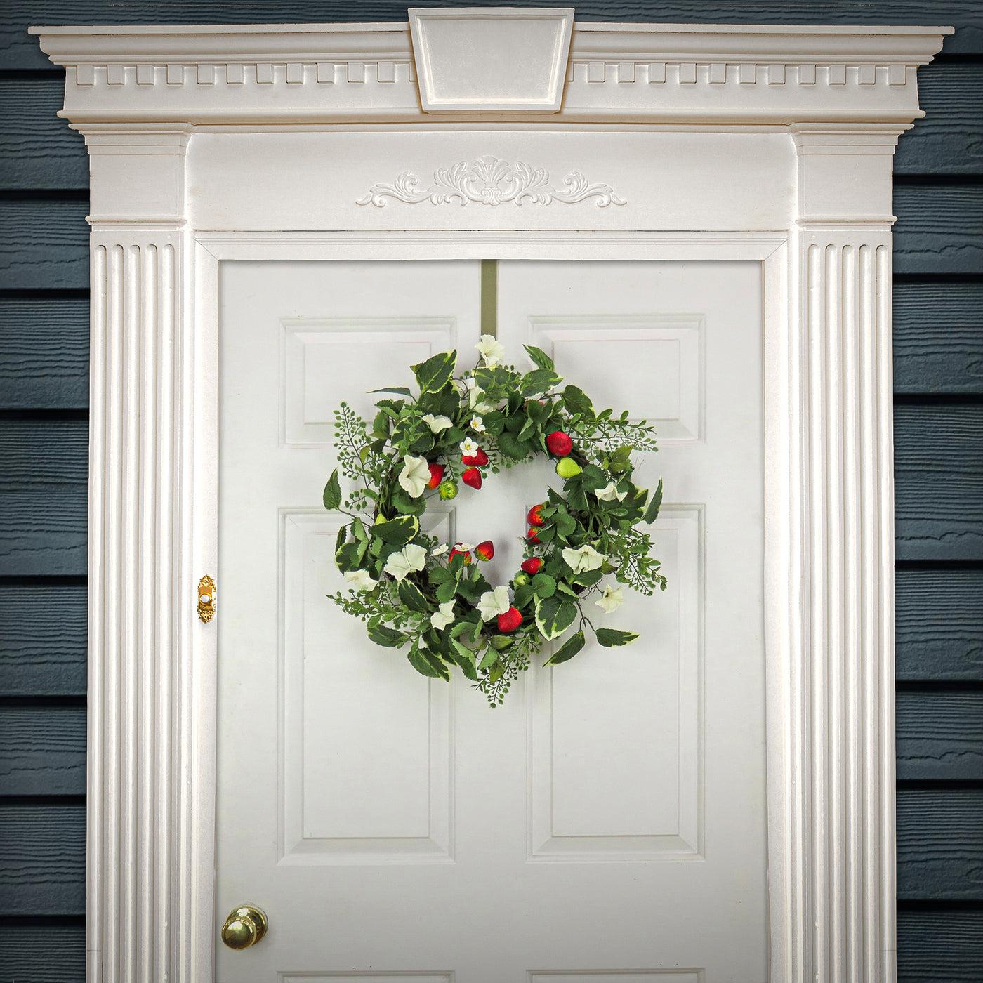 22 in. Spring Wreath with Strawberries, Petunia Blooms, Leafy Greens - National Tree Company