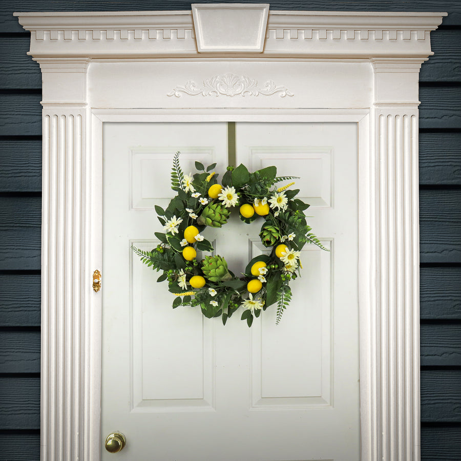 22 in. Spring Wreath with Lemons, Artichokes, Daisy Blooms, Leafy Greens
