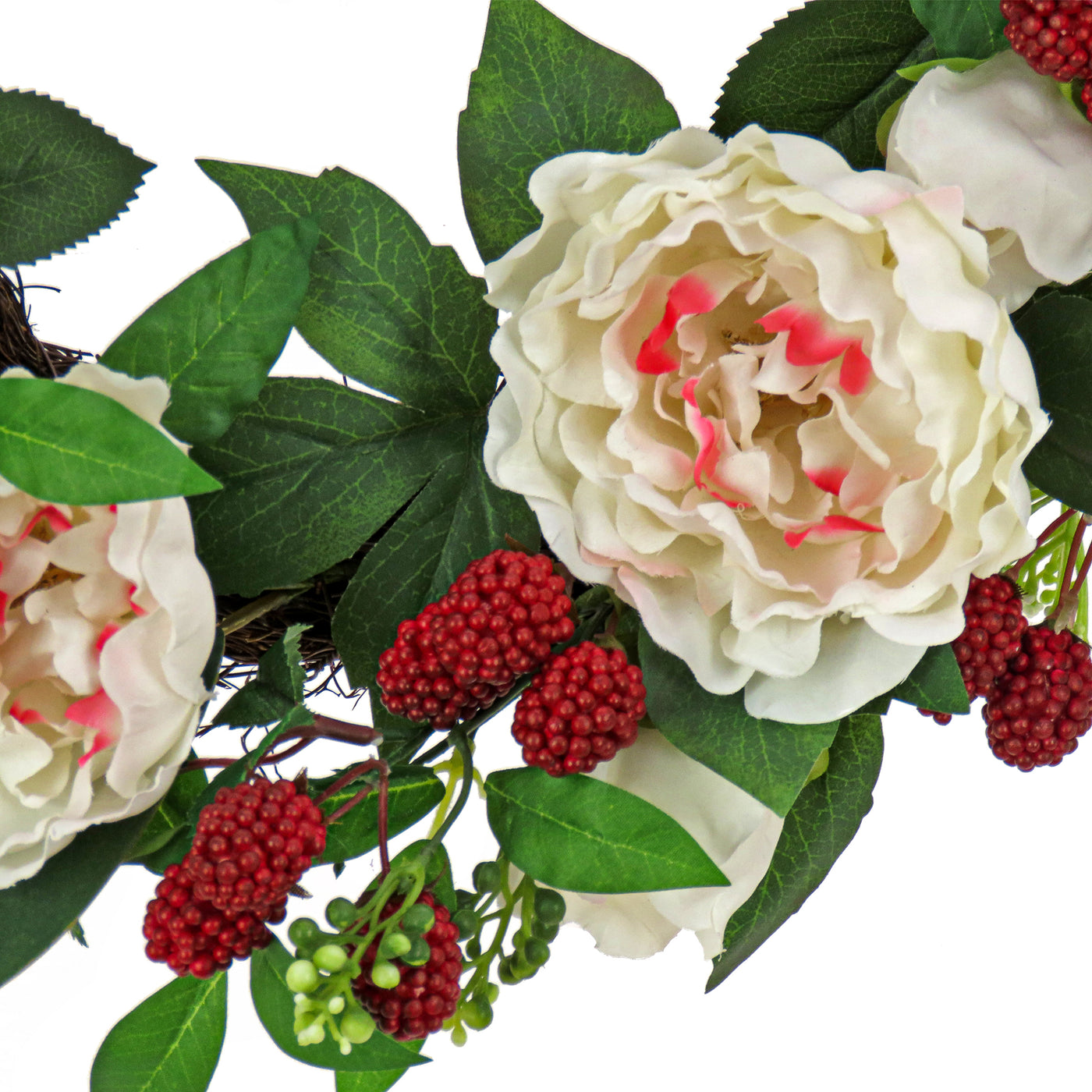 22 in. Spring Wreath with Peony Flowers, Raspberries, Leafy Greens - National Tree Company
