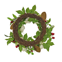 22 in. Spring Wreath with Peony Flowers, Raspberries, Leafy Greens - National Tree Company