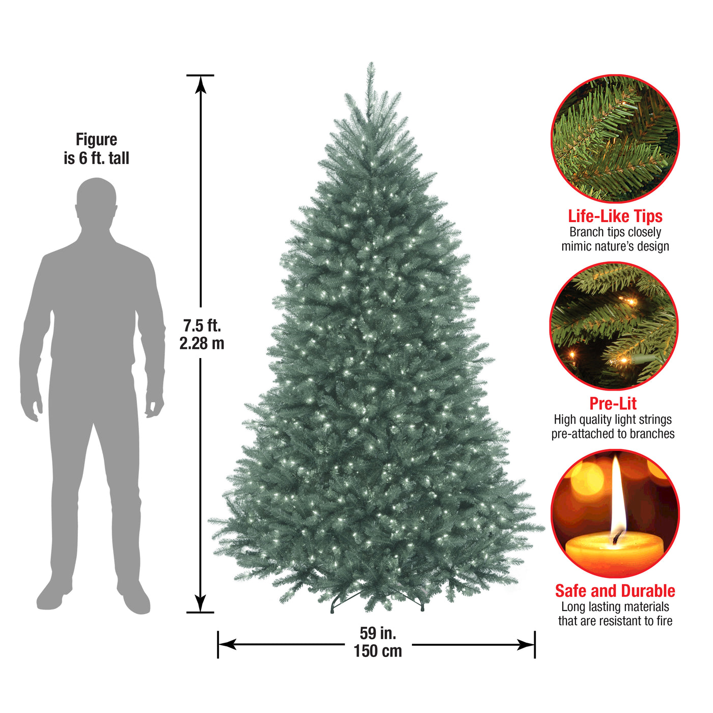 7.5 ft. Pre-Lit Dunhill Fir Blue Tree with Clear Lights - National Tree Company