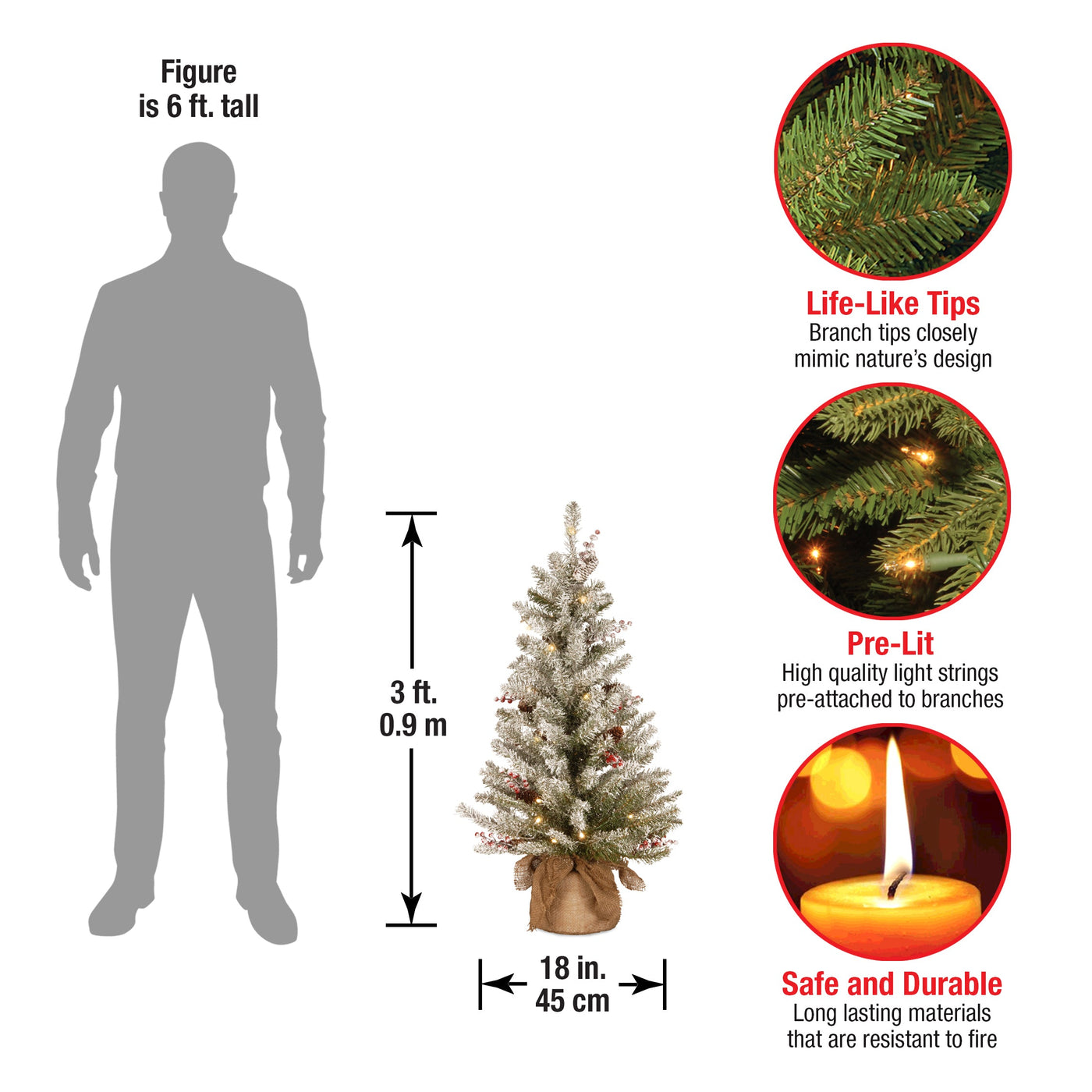 3 ft. Pre-Lit Dunhill Fir Tree with Warm White LED Lights - National Tree Company