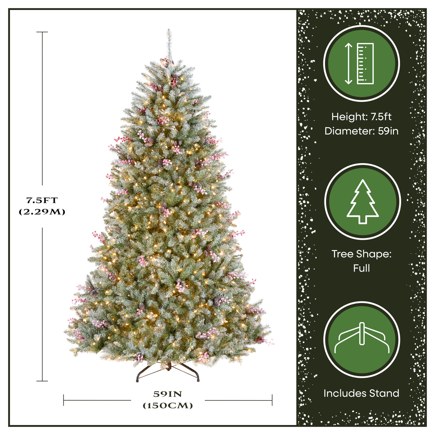 7.5 ft. Pre-Lit Dunhill Fir Flocked Tree with 750 Clear Lights - National Tree Company