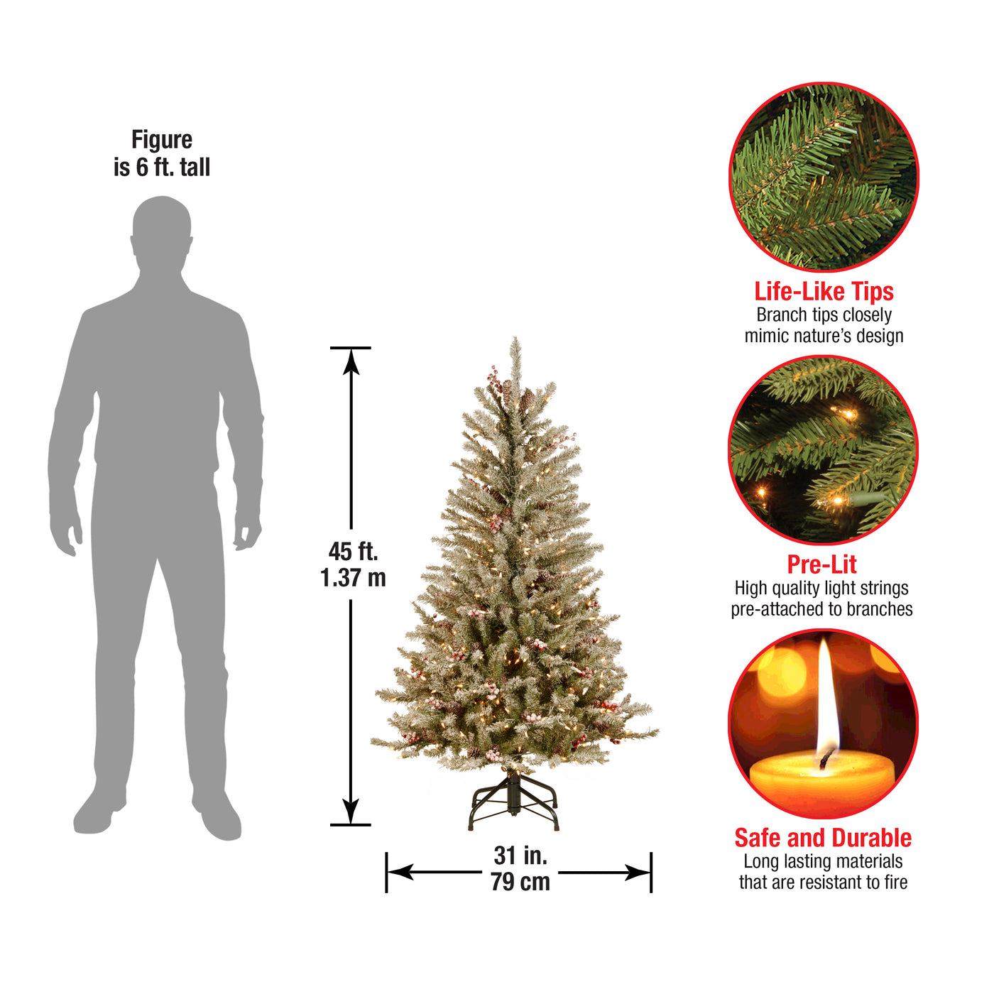 4.5 ft. Pre-Lit Dunhill Fir Slim Tree with Clear Lights, Plug-In - National Tree Company