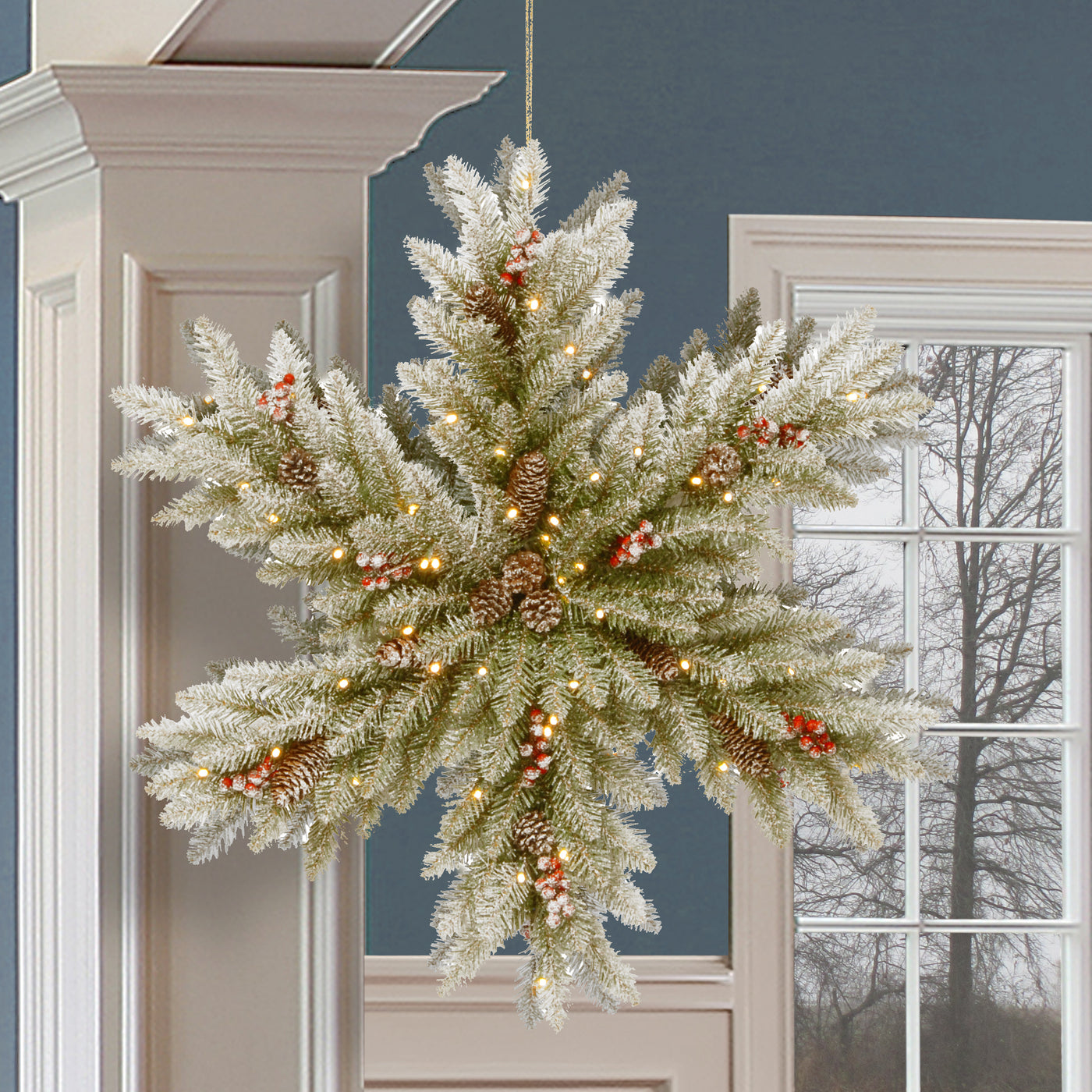 32 in. Pre-Lit  Dunhill Fir Double-Sided Flocked Snowflake with LED Lights - National Tree Company