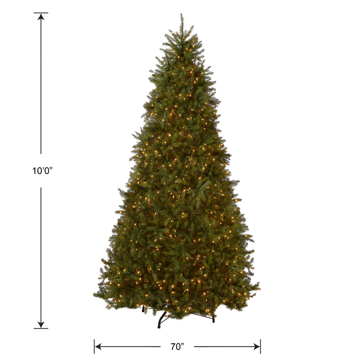 Pre-Lit Artificial Full Christmas Tree, Green, White Lights, Includes Stand, 10 Feet