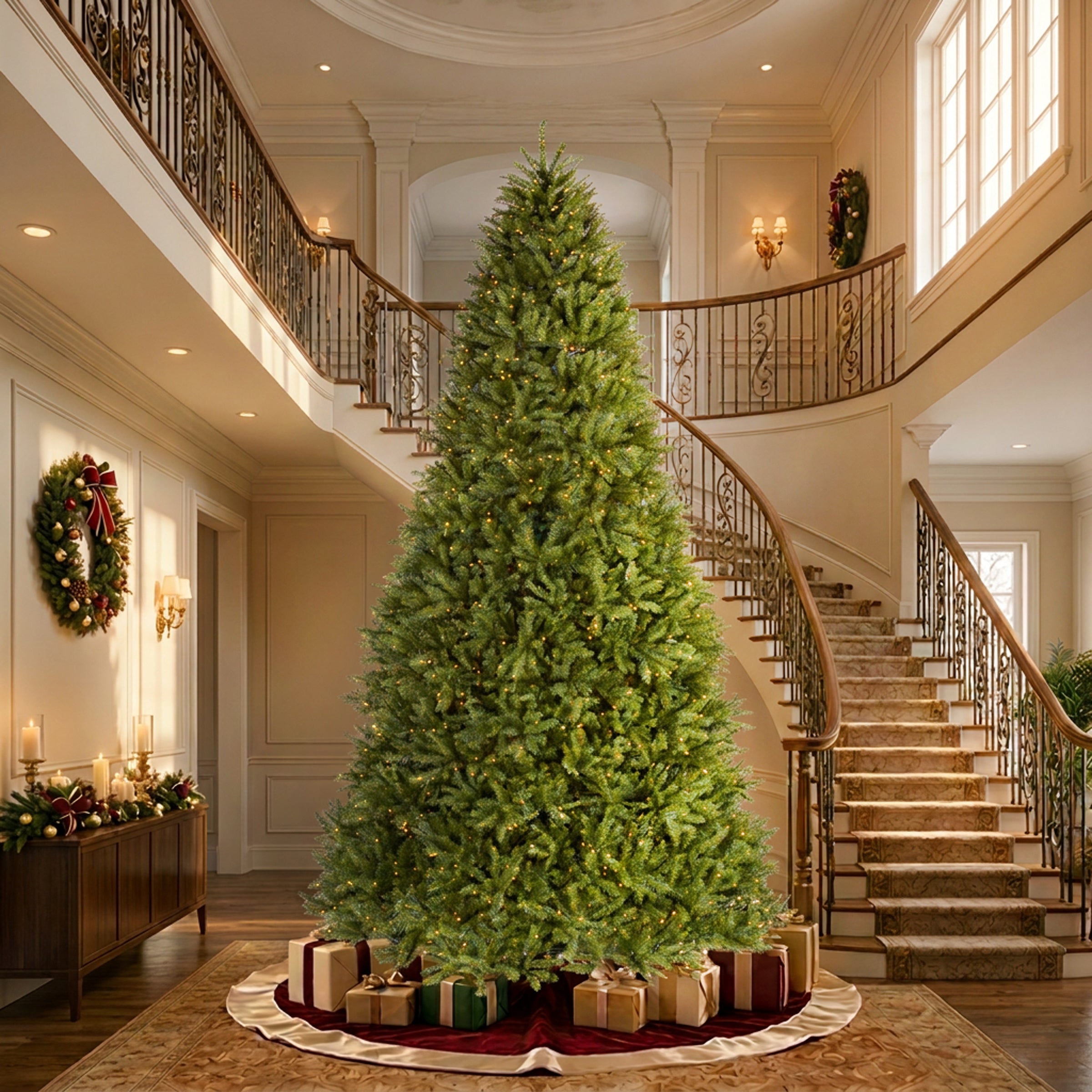 12 ft. Pre-Lit Dunhill Fir Hinged Tree with Clear Lights, Plug-In
