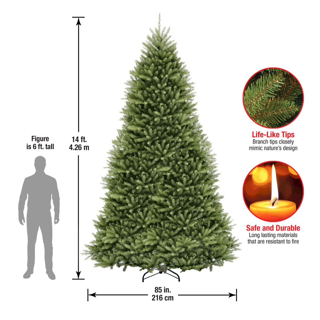 Artificial Full Christmas Tree, Green, Dunhill Fir, Includes Stand, 14 Feet
