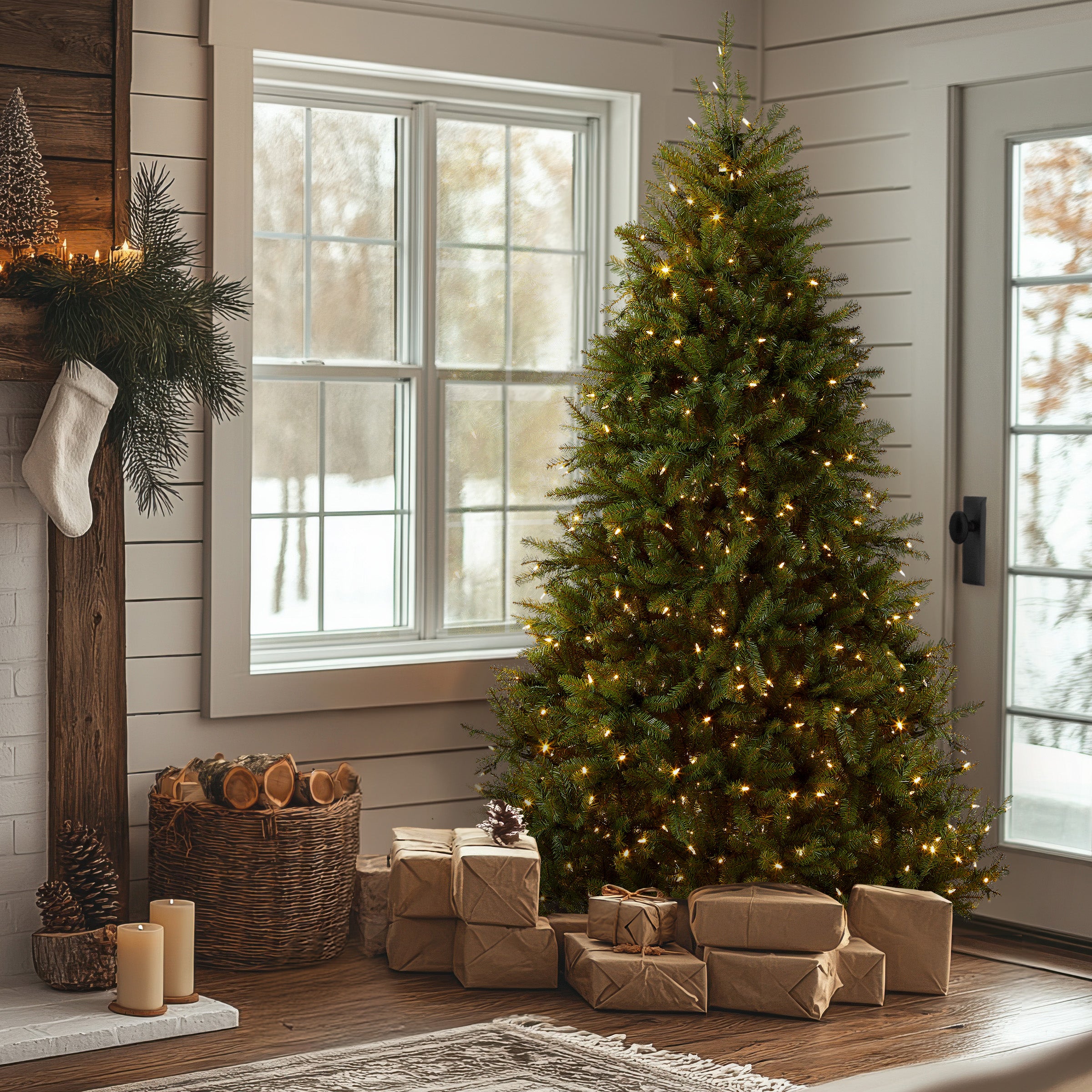 9 ft. Pre-Lit Dunhill Fir Tree with Dual Color LED Lights, Plug-In