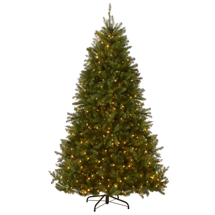 Pre-Lit Artificial Full Christmas Tree, Green, Dunhill Fir, Dual Color LED Lights, Includes Stand, 9 Feet