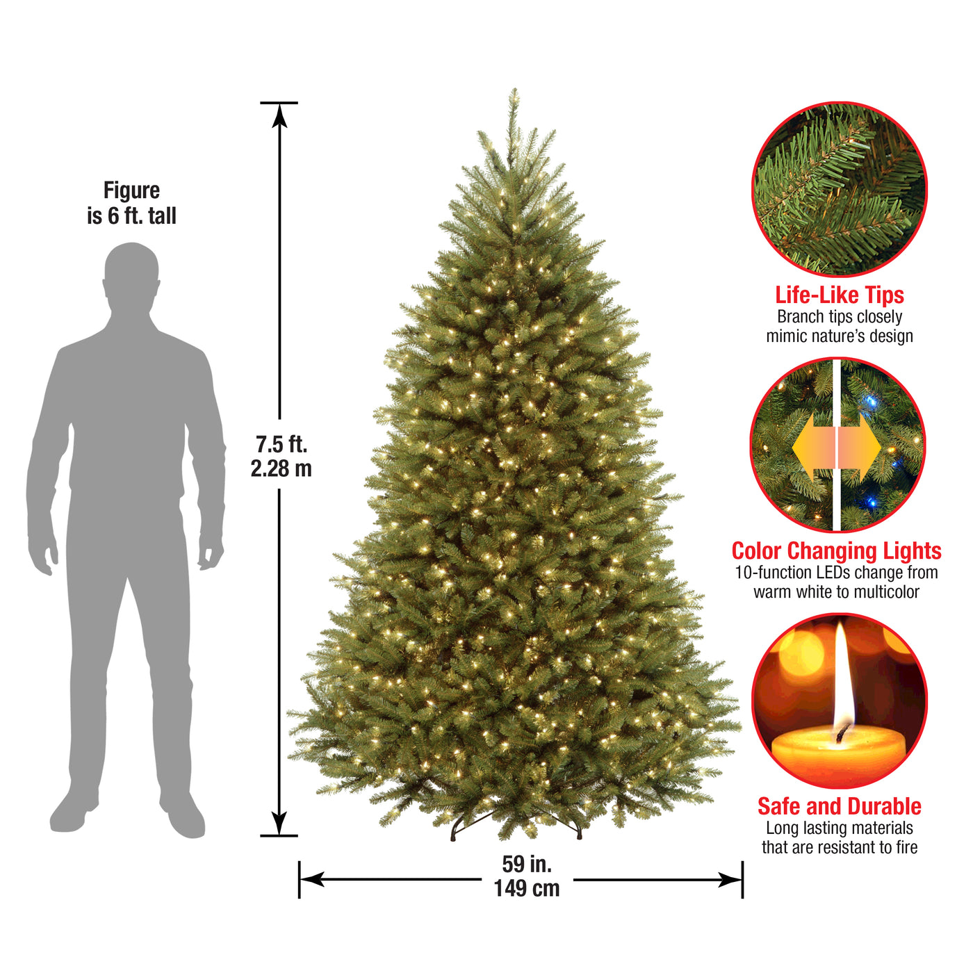 7.5 ft. Pre-Lit Dunhill Fir Tree with Dual Color LED Lights - National Tree Company