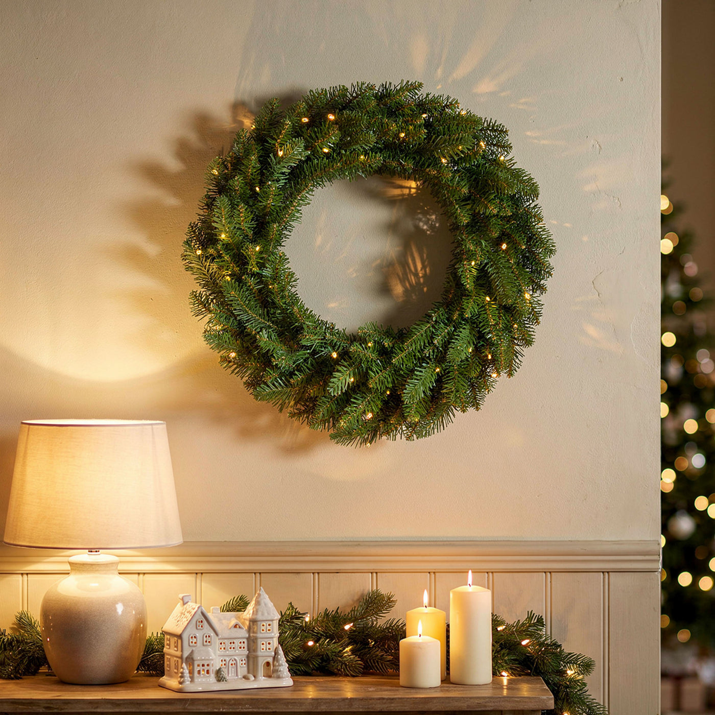 24 in. Pre-Lit Northvale Fir Wreath with Warm White LED Lights - National Tree Company