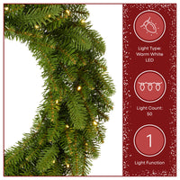 24 in. Pre-Lit Northvale Fir Wreath with Warm White LED Lights - National Tree Company