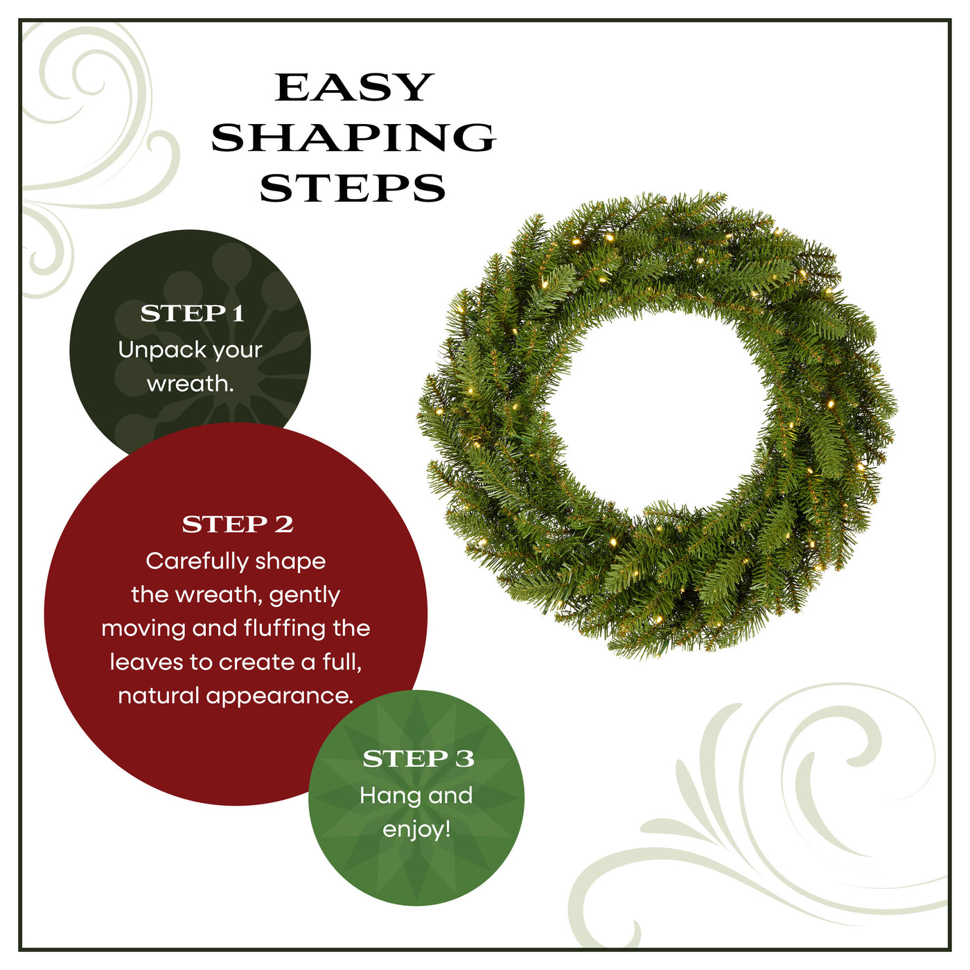 24 in. Pre-Lit Northvale Fir Wreath with Warm White LED Lights - National Tree Company
