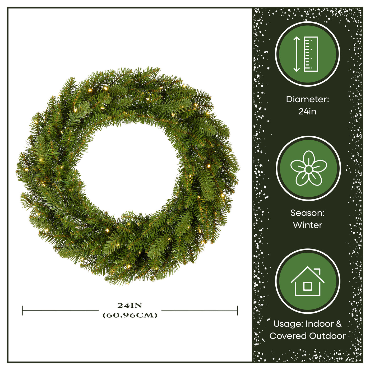 24 in. Pre-Lit Northvale Fir Wreath with Warm White LED Lights - National Tree Company