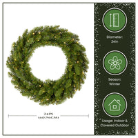 24 in. Pre-Lit Northvale Fir Wreath with Warm White LED Lights - National Tree Company