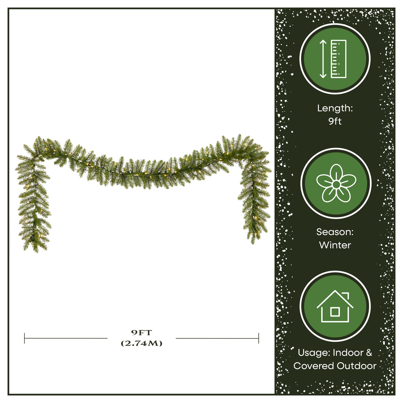 9 ft. Pre-Lit Northvale Fir Garland with Warm White LED Lights, Plug-in - National Tree Company