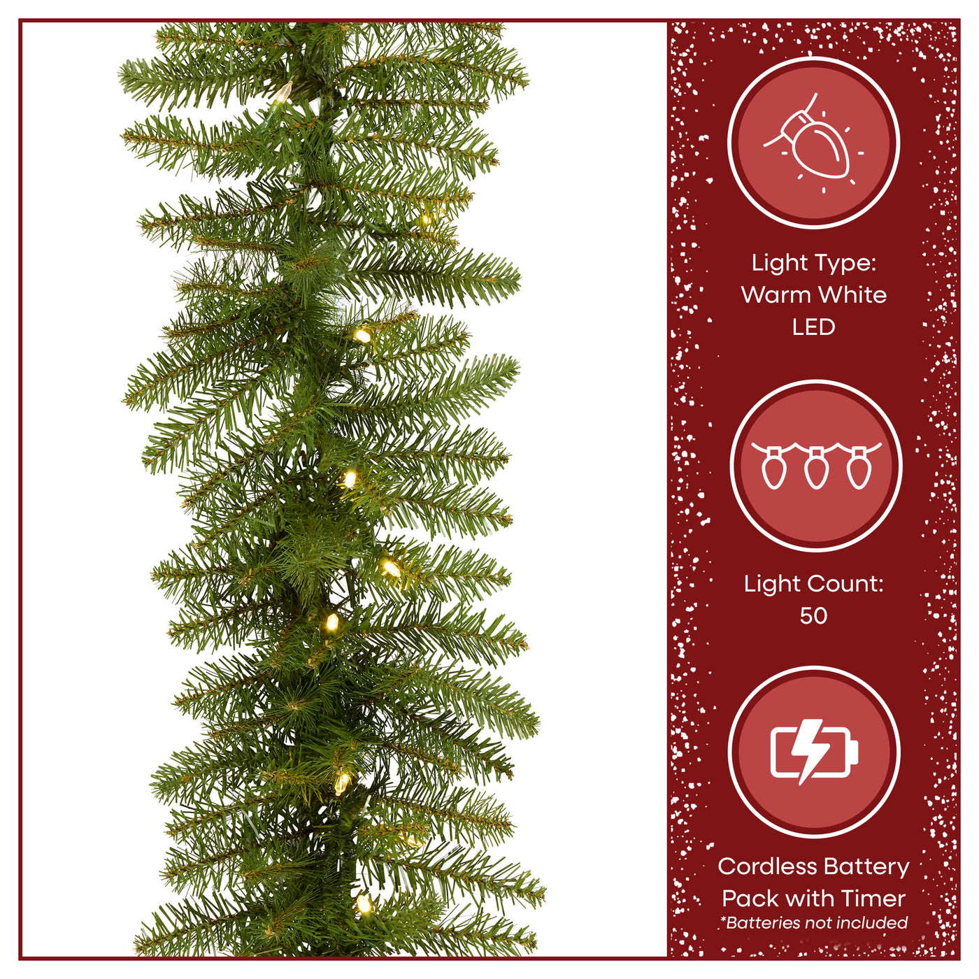 9 ft. Pre-Lit Northvale Fir Garland with Warm White LED Lights, Plug-in - National Tree Company