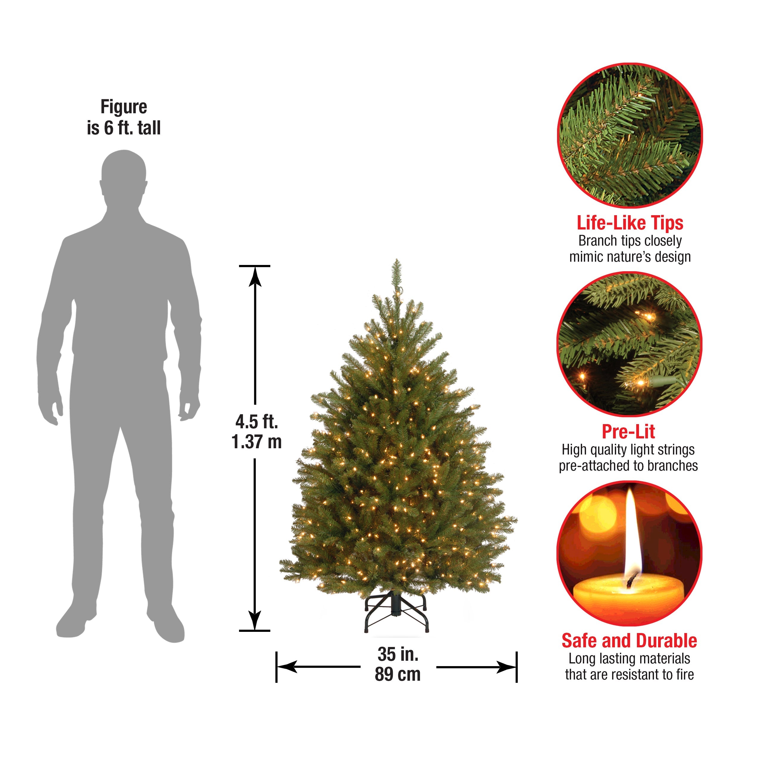 クリスマスツリー　National Tree Company DUH-40LO 4.5 ft. Pre-Lit Dunhill Fir Tree with Clear Lights, Plug-In