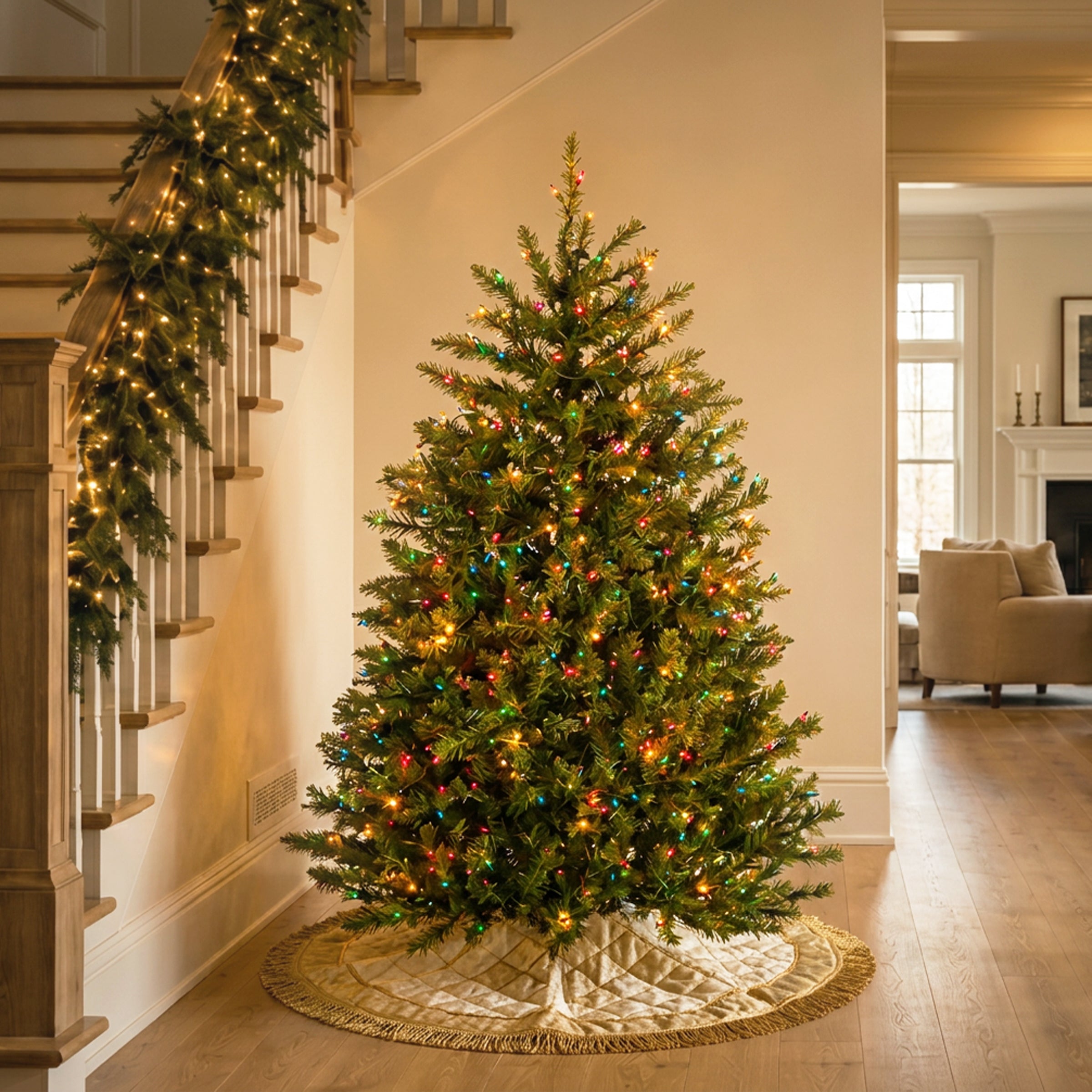 4.5 ft. Pre-Lit Dunhill Fir Hinged Tree with Multicolor Lights