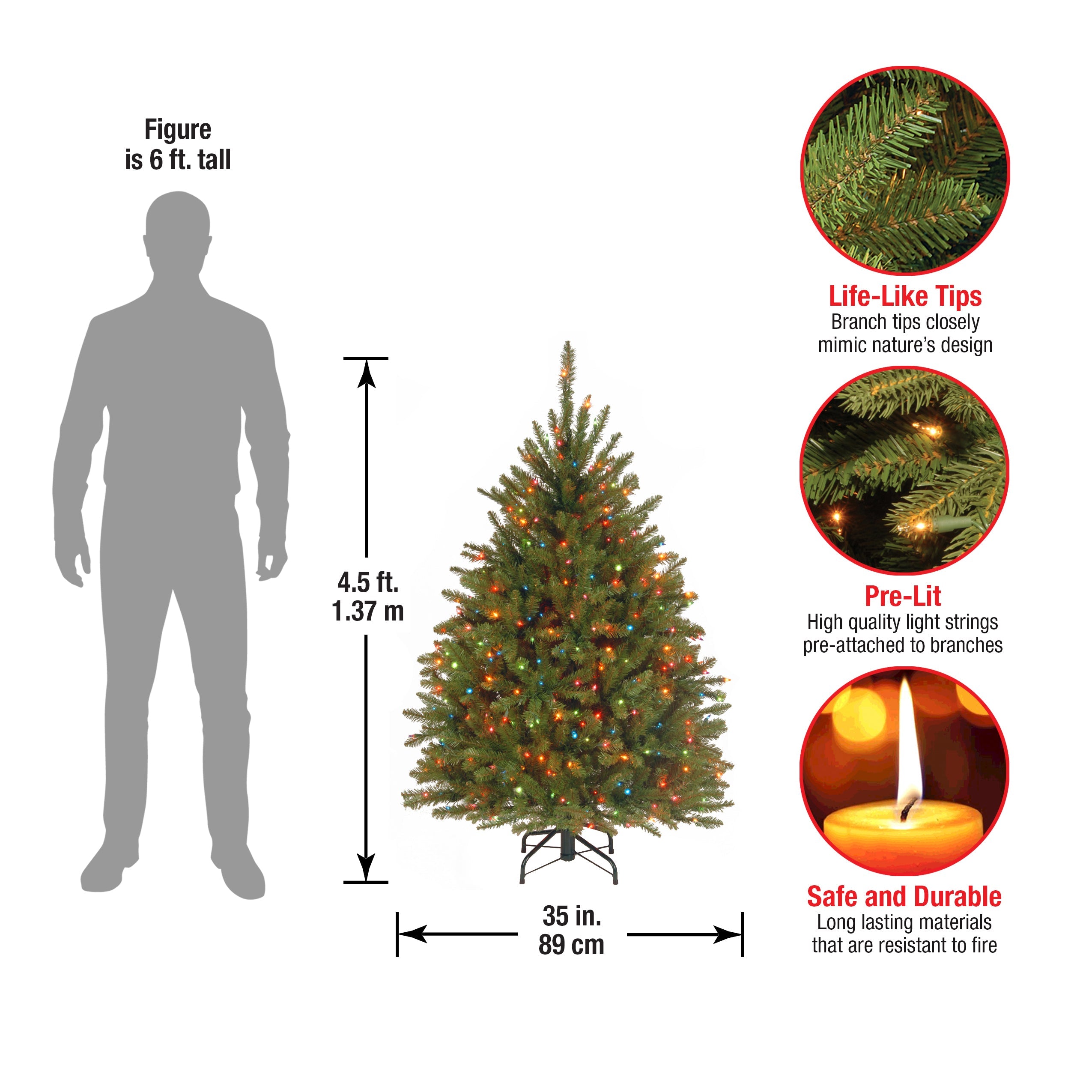 4.5 ft. Pre-Lit Dunhill Fir Tree with Multicolor Lights, Plug-In