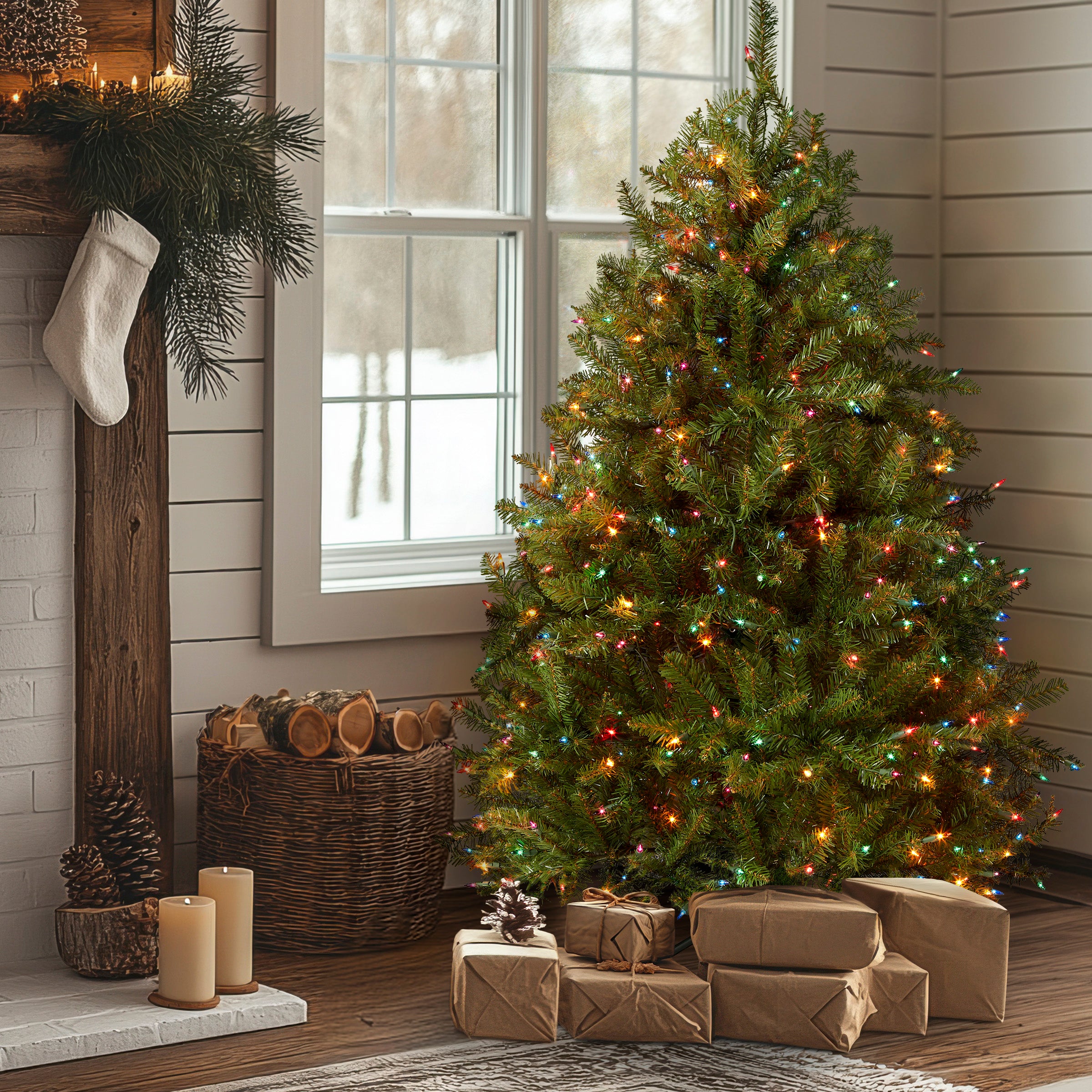 4.5 ft. Pre-Lit Dunhill Fir Tree with Multicolor Lights, Plug-In