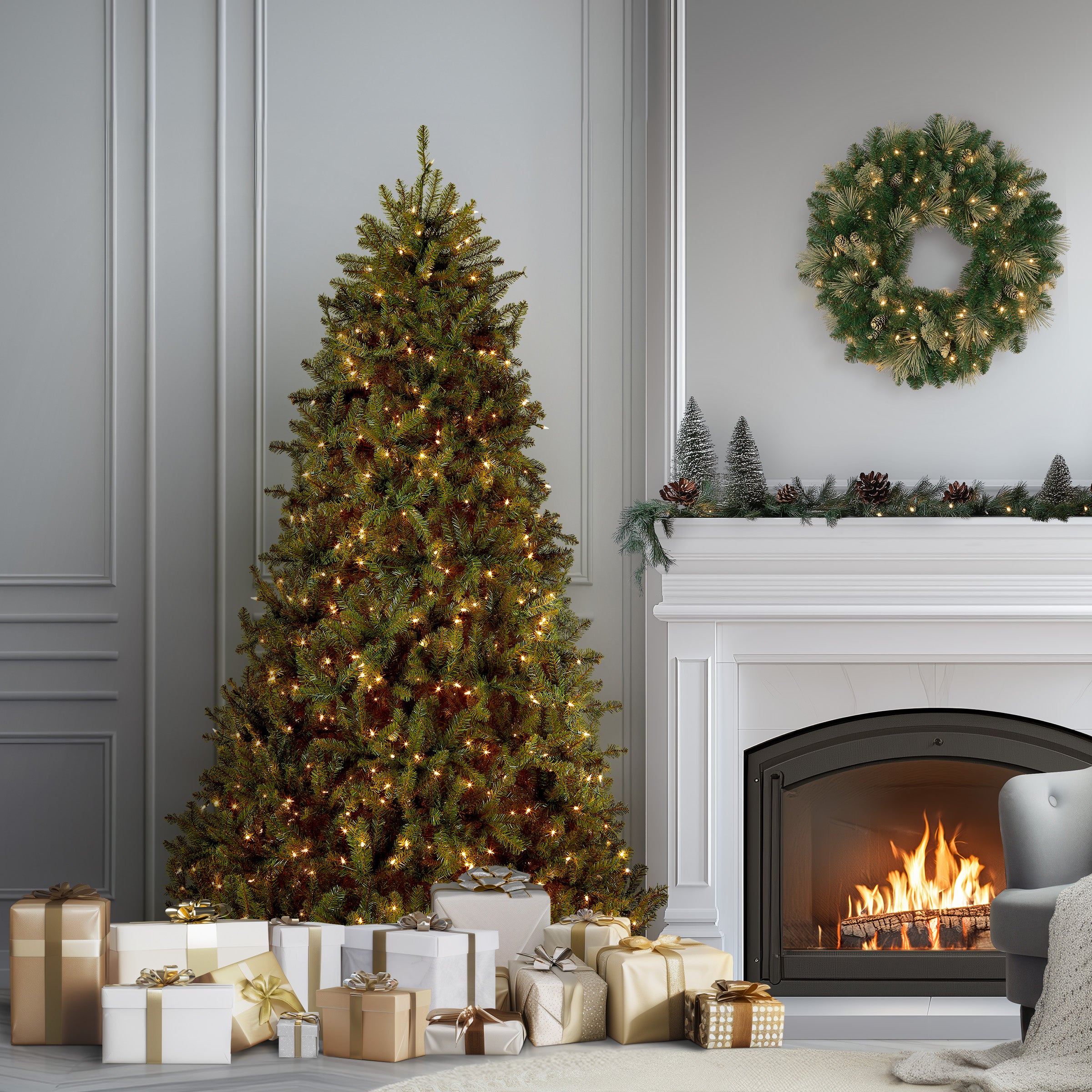6.5 ft. Pre-Lit Dunhill Fir Tree with Clear Lights, Plug-In