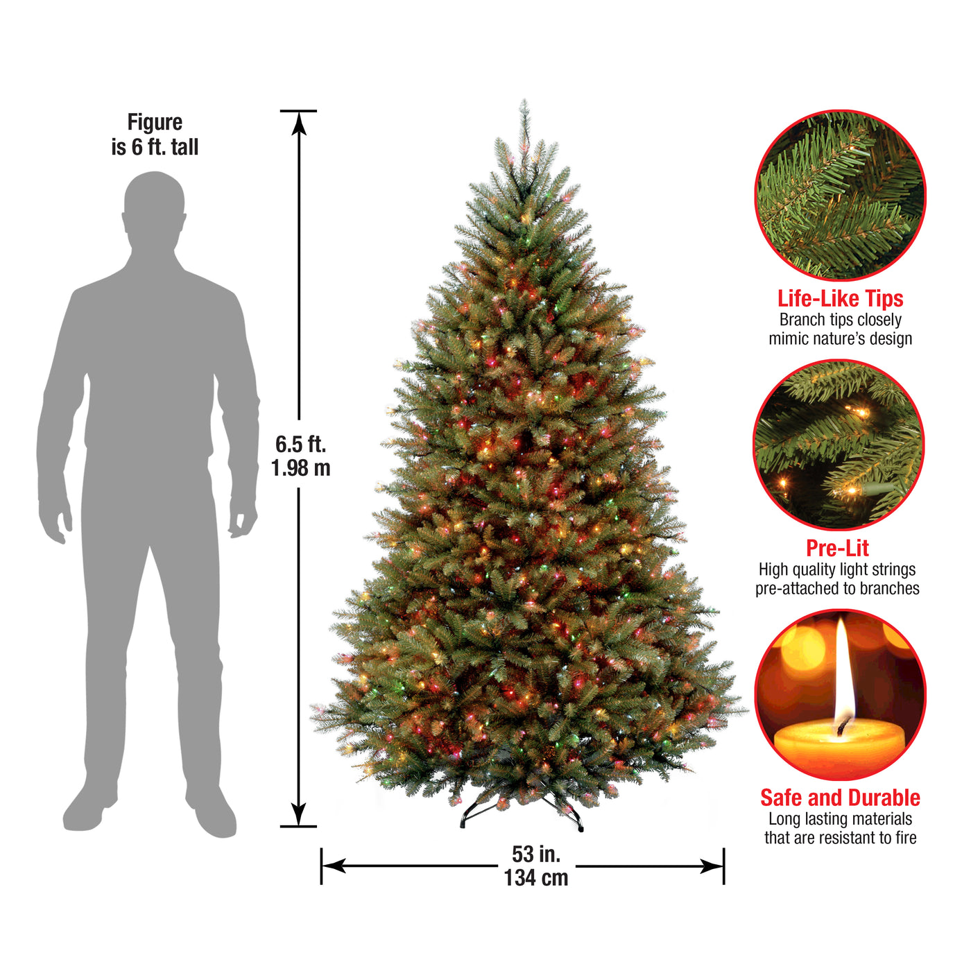 6.5 ft. Pre-Lit Dunhill Fir Tree with Multicolor Lights - National Tree Company