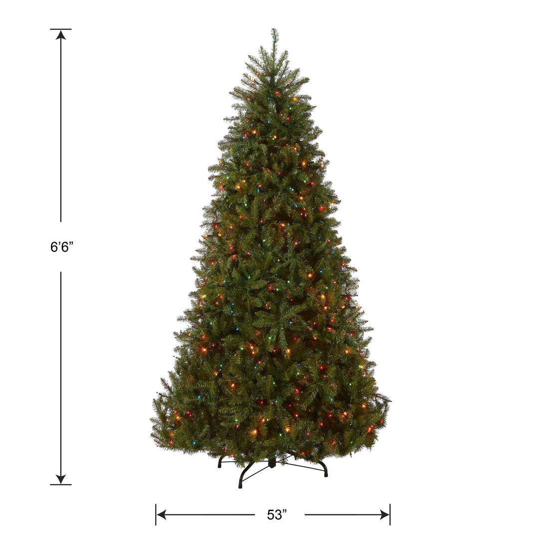 Pre-Lit Artificial Full Christmas Tree, Green, Dunhill Fir, Multicolor Lights, Includes Stand, 6.5 Feet