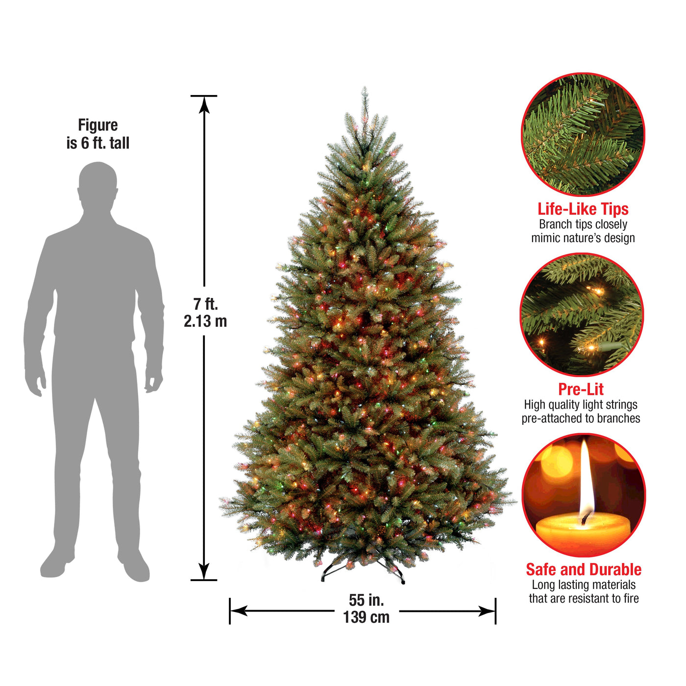 7 ft. Pre-Lit Dunhill Fir Tree with Multicolor Lights - National Tree Company
