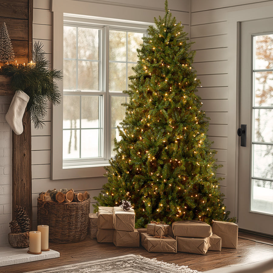 7.5 ft. Pre-Lit Dunhill Fir Hinged Tree with Clear Lights