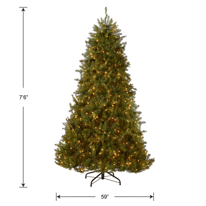 Pre-Lit Artificial Full Christmas Tree, Green, Dunhill Fir, White Lights, Includes Stand, 7.5 Feet