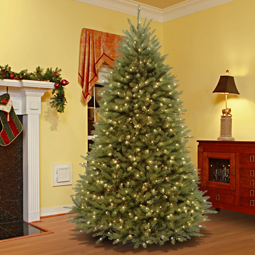 National Tree Company Pre-Lit Artificial Full Christmas Tree, Green, Dunhill Fir, White Lights, Includes Stand, 9 Feet