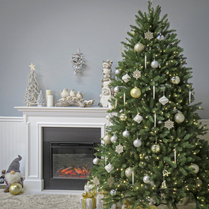 Pre-Lit Artificial Full Christmas Tree, Green, Dunhill Fir, Clear Lights, Includes PowerConnect and Stand, 6.5 Feet