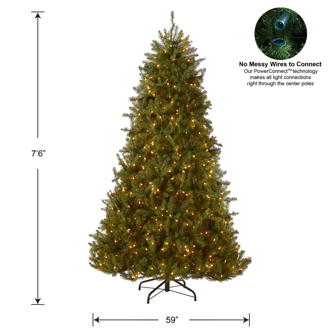 Pre-Lit Artificial Full Christmas Tree, Green, Dual Color Lights, Includes PowerConnect and Stand, 7.5 Feet