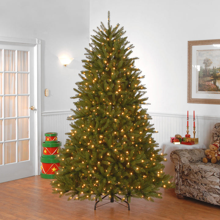 Pre-Lit Artificial Full Christmas Tree, Green, White Lights, Includes Stand, 7.5 Feet