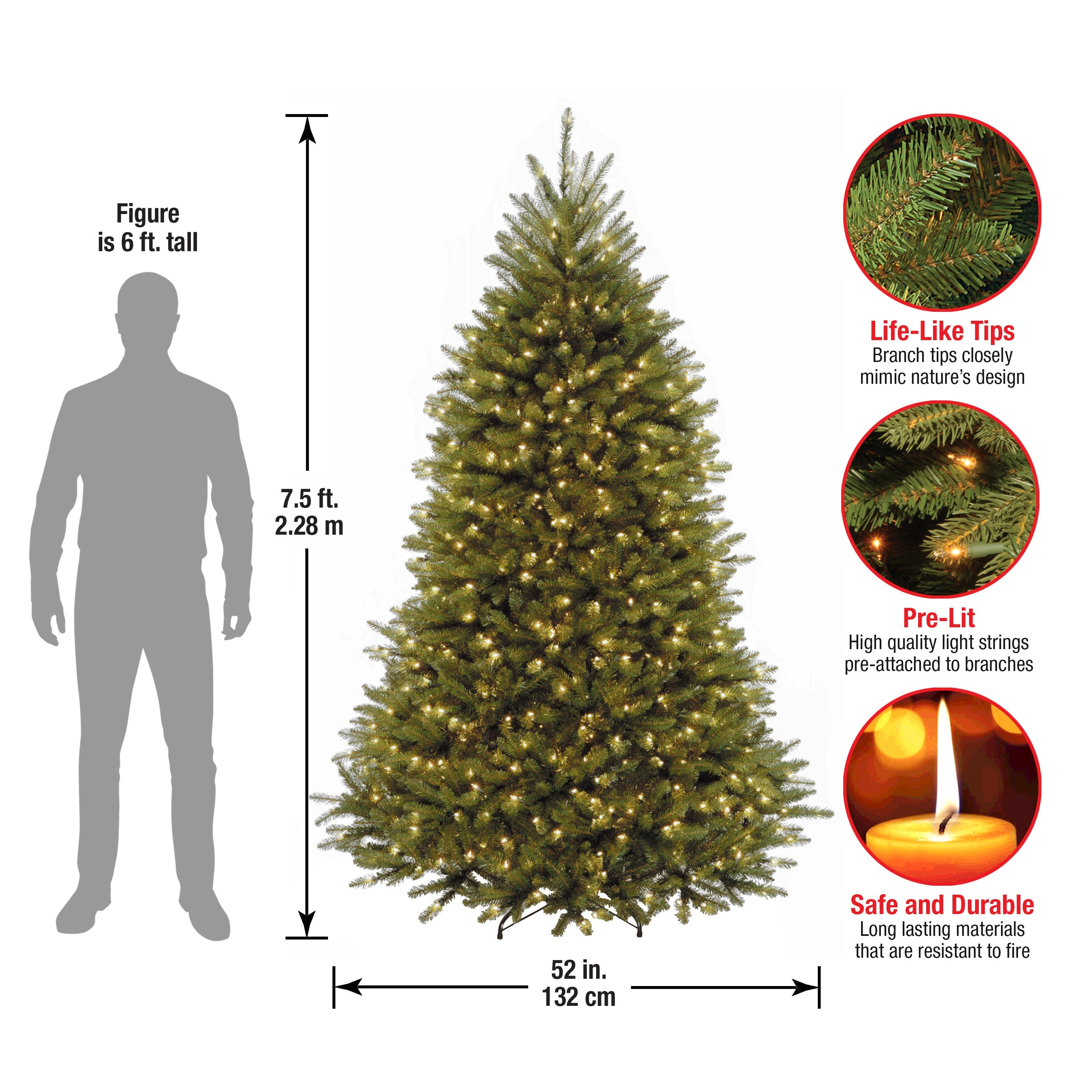 7.5 ft. Pre-Lit Dunhill Fir Tree with White Lights, Plug-In