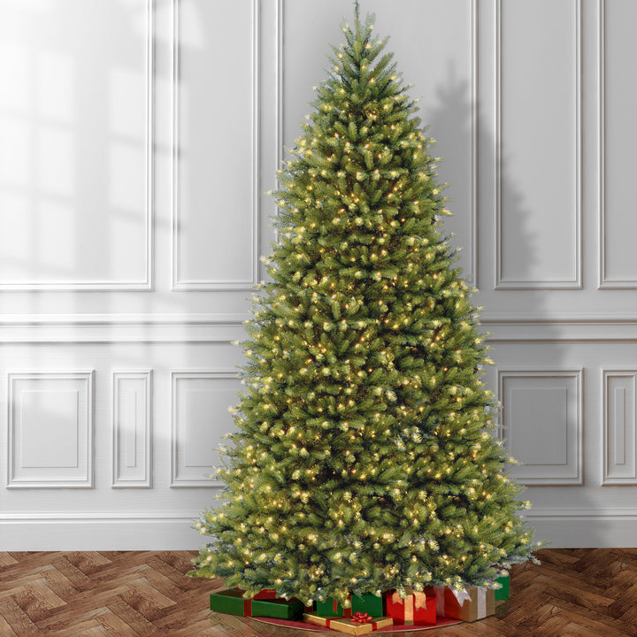 Pre-Lit Artificial Full Christmas Tree, Green, Dunhill Fir, Dual Color LED Lights, Includes PowerConnect and Stand, 10 Feet