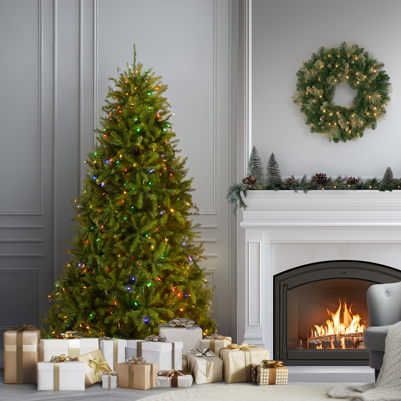 6.5 ft. Pre-Lit Dunhill Fir with PowerConnect Dual Color LED Lights, Plug-In - National Tree Company