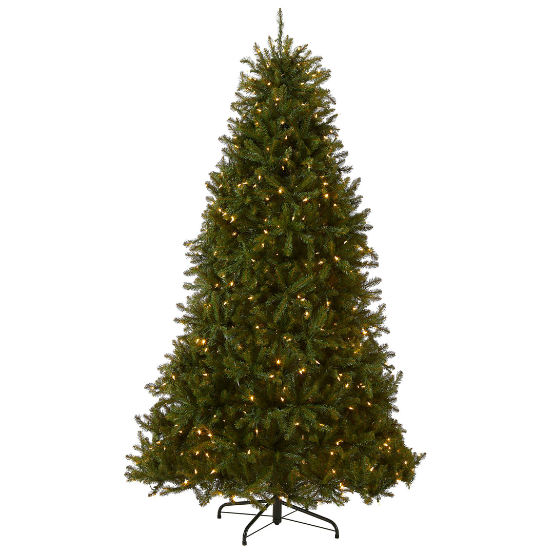 Pre-Lit Artificial Full Christmas Tree, Green, Dunhill Fir, Dual Color LED Lights, Includes PowerConnect and Stand, 6.5 Feet