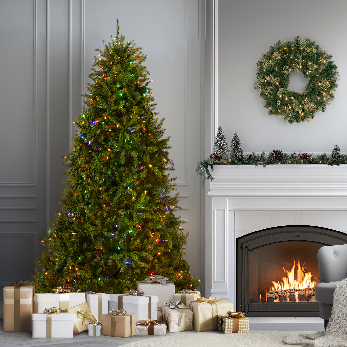 7.5 ft. Pre-Lit Dunhill Fir Tree with PowerConnect Dual Color LED Lights, Plug-In - National Tree Company
