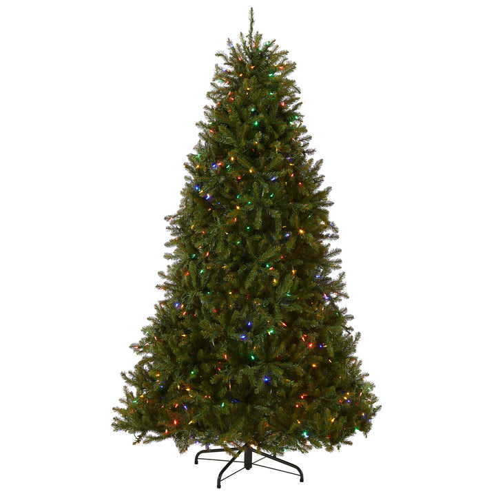 Pre-Lit Artificial Full Christmas Tree, Green, Dunhill Fir, Dual Color LED Lights, Includes PowerConnect and Stand, 7.5 Feet