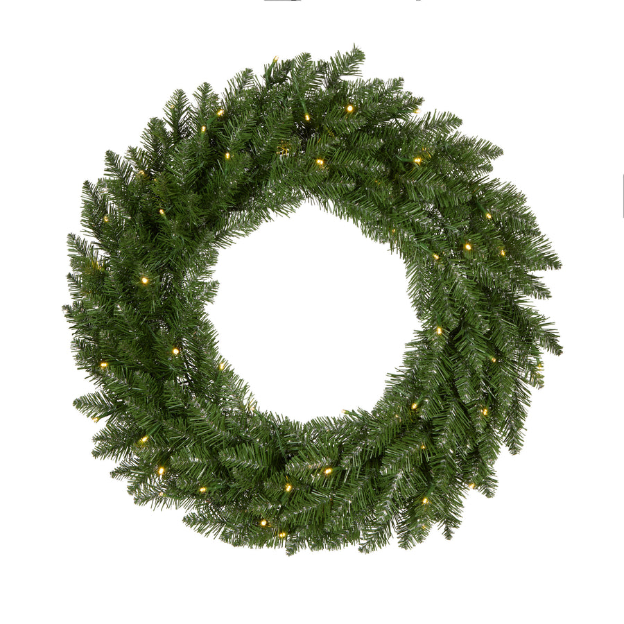 24 in. Pre-Lit Dunhill Shimmer Fir Wreath with Warm White LED Lights - National Tree Company