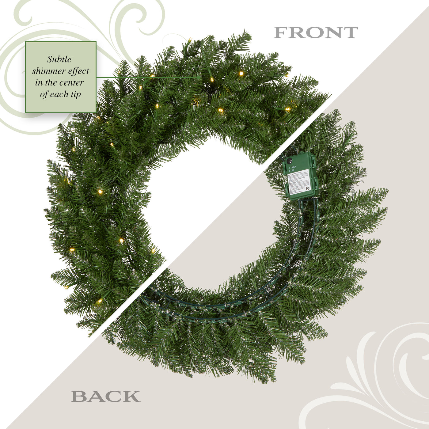 24 in. Pre-Lit Dunhill Shimmer Fir Wreath with Warm White LED Lights - National Tree Company
