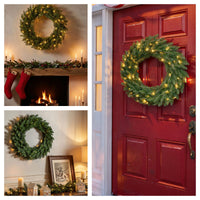 24 in. Pre-Lit Dunhill Shimmer Fir Wreath with Warm White LED Lights - National Tree Company