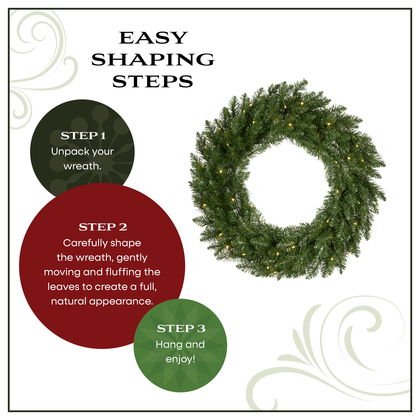 24 in. Pre-Lit Dunhill Shimmer Fir Wreath with Warm White LED Lights - National Tree Company