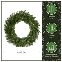 24 in. Pre-Lit Dunhill Shimmer Fir Wreath with Warm White LED Lights - National Tree Company