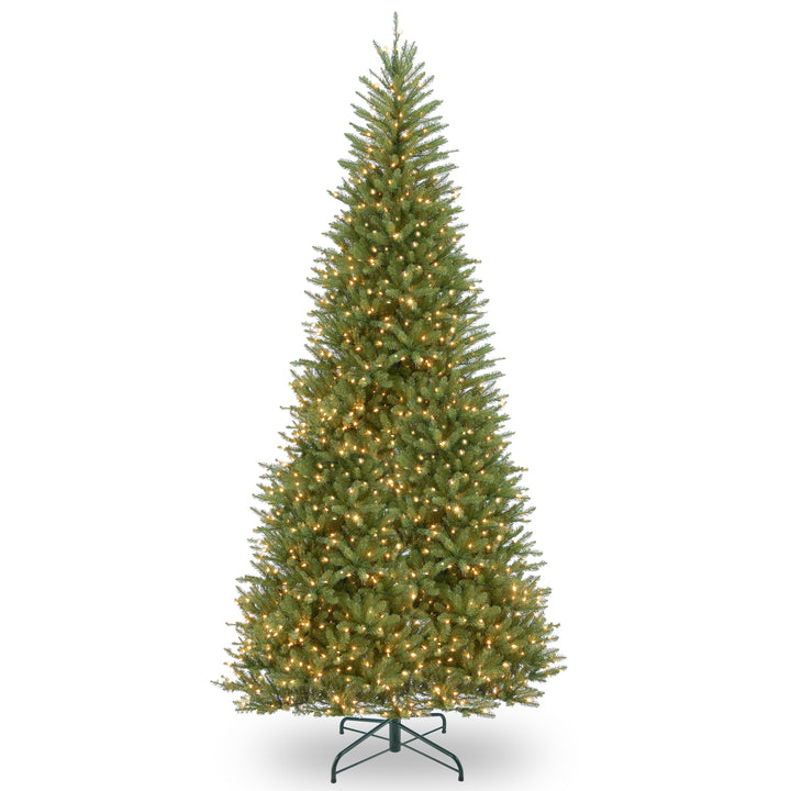 National Tree Company Pre-Lit Artificial Slim Christmas Tree, Green, Dunhill Fir, White Lights, Includes Stand, 12 Feet